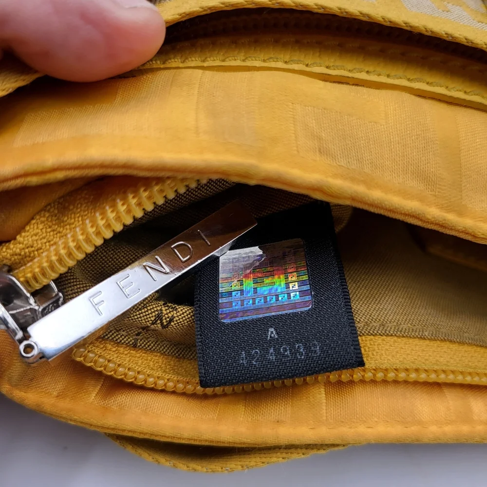 Fendi Yellow Zucca Tessuto palmati Baguette Shoulder Handbag..Authentic w/COA. - Picture 11 of 15